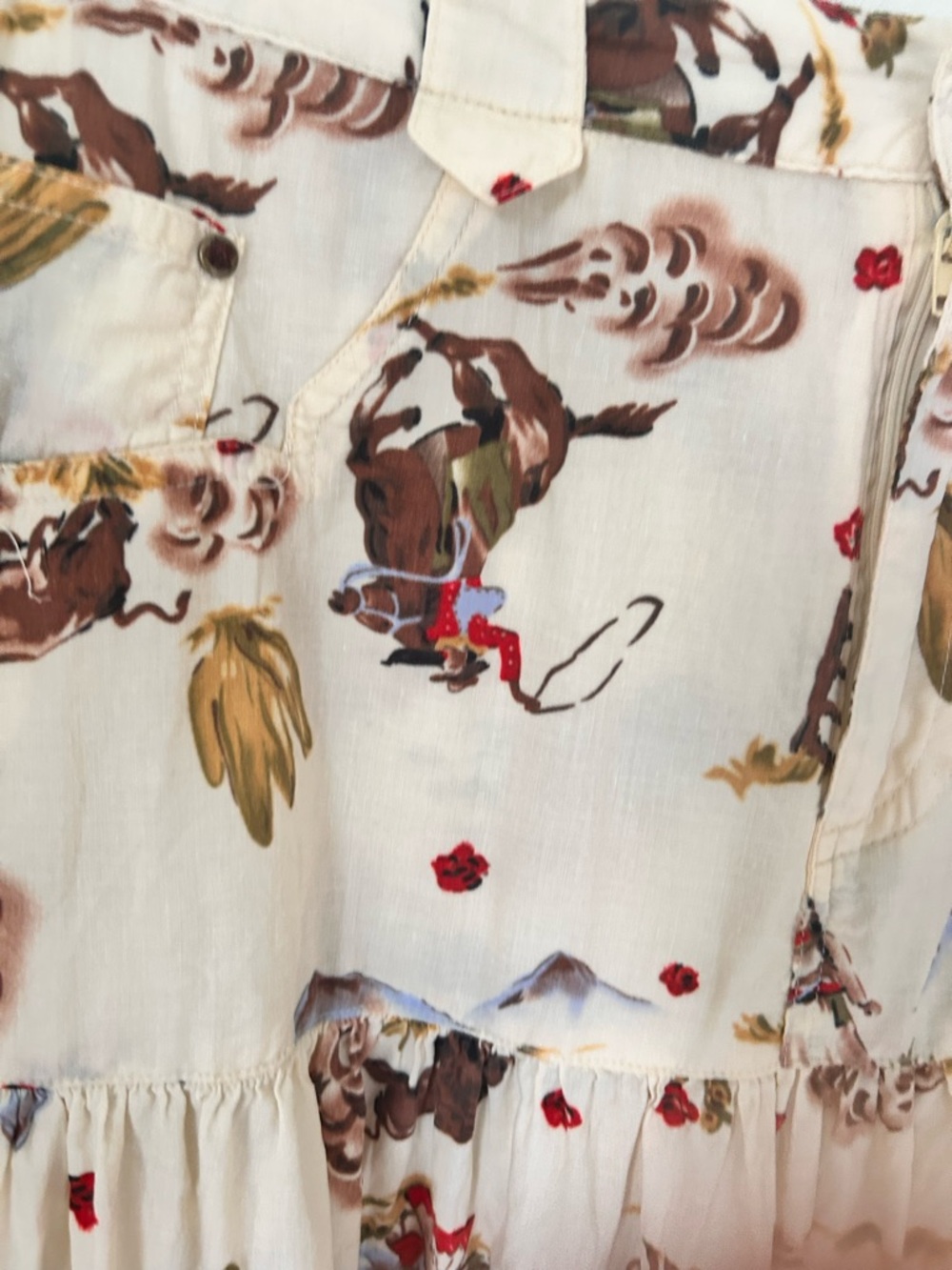 Scully Cream Tiered Maxi Skirt with Western Horse Print - Picture 3 of 5